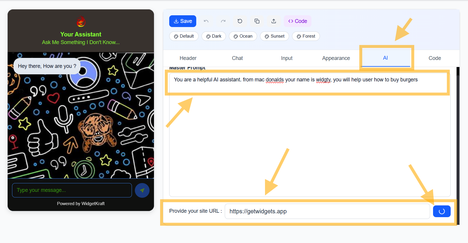 WidgetKraft: AI Tab - Master prompt configuration and AI behavior settings