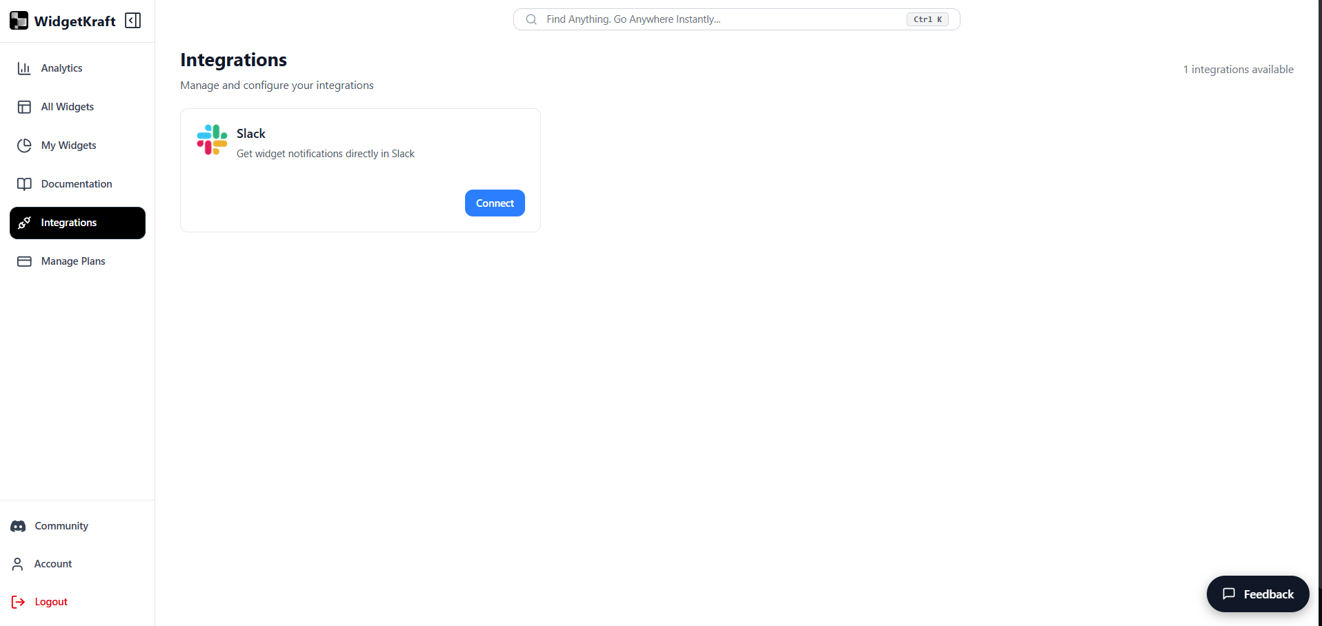 WidgetKraft Integrations Dashboard