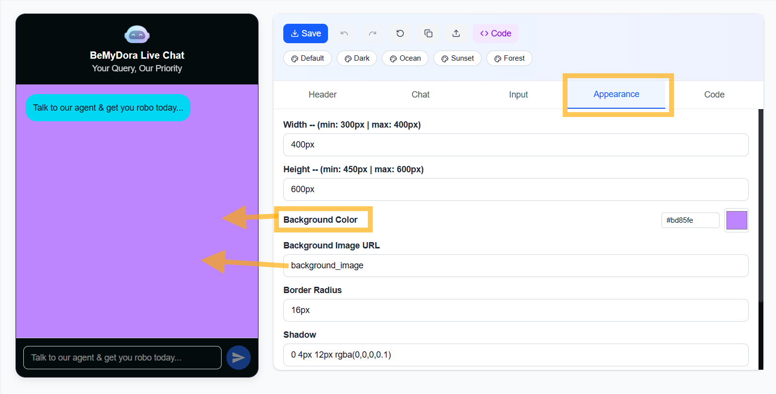WidgetKraft: Appearance Tab - Widget dimensions and visual styling