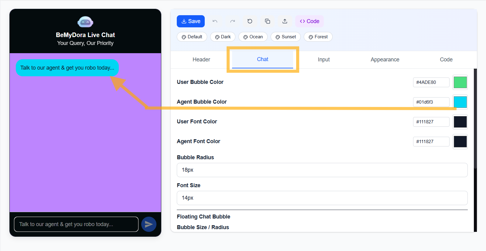 WidgetKraft: Chat Tab - Custom message bubble colors and styling